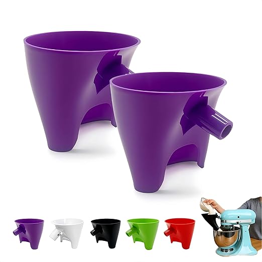 Flour Funnel for KitchenAid Mixer - Compatible with 5 Qt & 4.5 Qt Bowl-Lift Models | Dishwasher Safe, Anti-Splash Design for Mess-Free Baking | Includes 2-Piece Set (Purple)