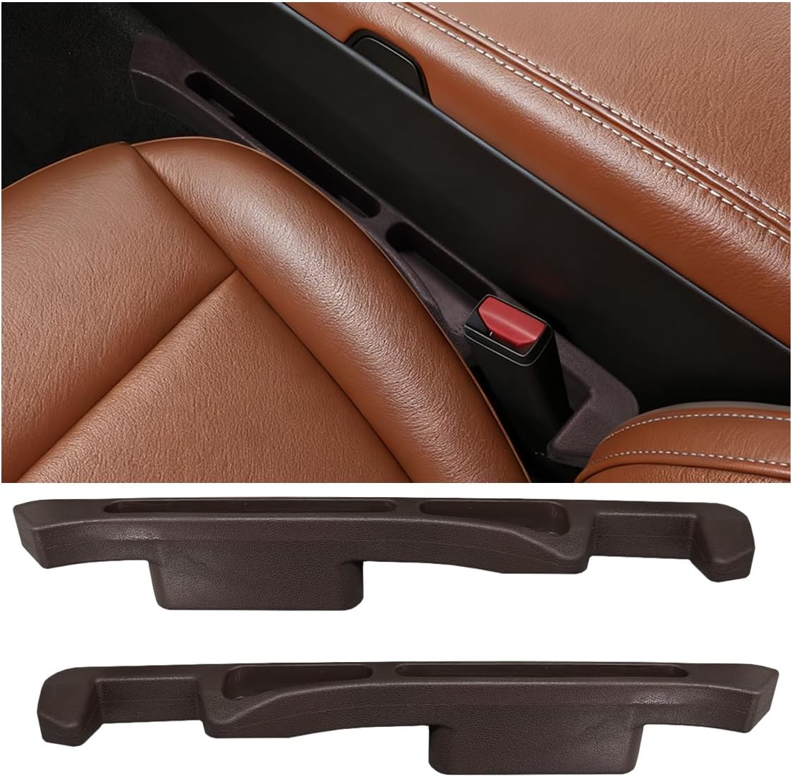 2PCS Car Seat Gap Filler Organizer, Universal for SUV Truck (Brown)