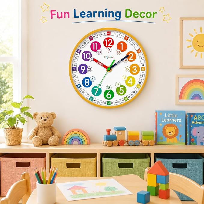 Roymnie Wall Clock for Kids Battery Operated Silent Non Ticking Analog Clock