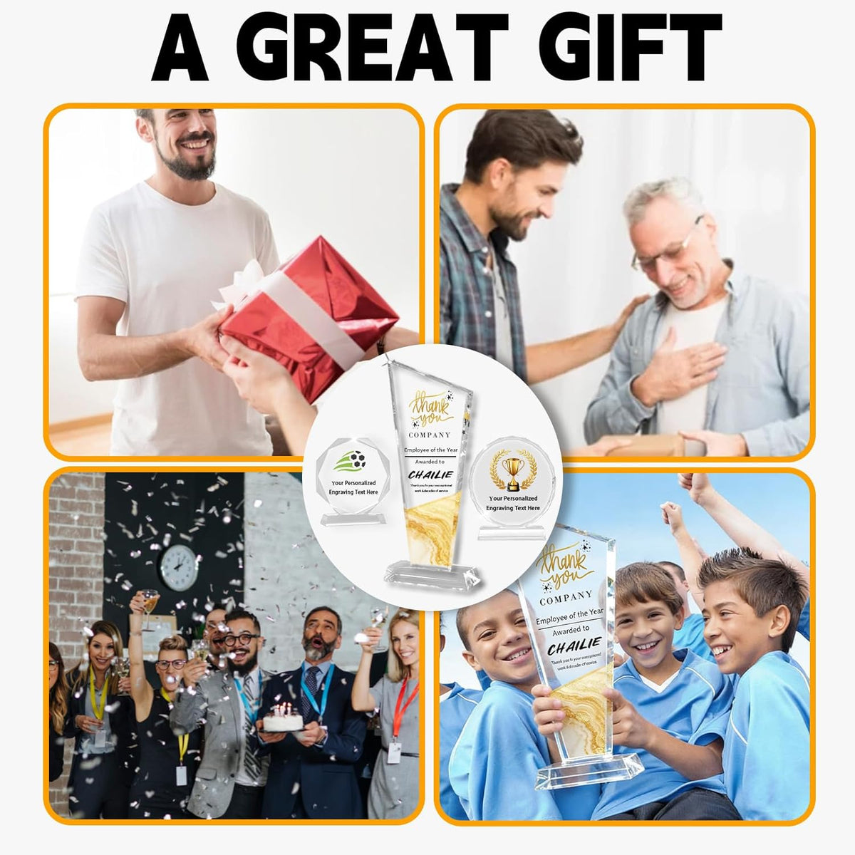 WBW Personalized Custom Crystal Trophies - Custom Text, Logo & Photo Printing | Perfect for Awards & Recognition