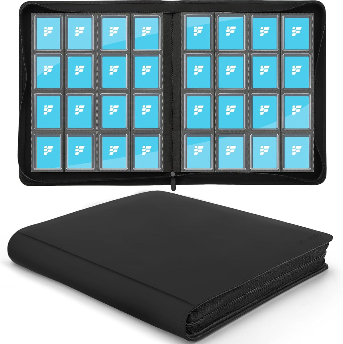Skiennix Toploader Binder - 16 Pocket Card Holder for 3" x 4" Rigid Cards | Holds 640 Top Loaders (Black)