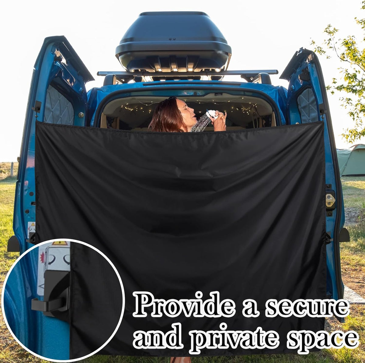 Fanfanwin 7x6 ft Black Large Van Curtains Car Rear Door Shower Privacy Curtains with 2 Side Privacy Panels and Magnetic Hooks Adjustable Outdoor Shower Double Layer Changing Car Truck Travelling