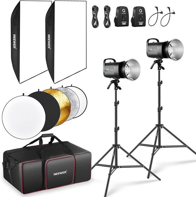 NEEWER 600Ws Studio Monolight Flash Light Kit: 2 Pack S101-300W PRO 5600K