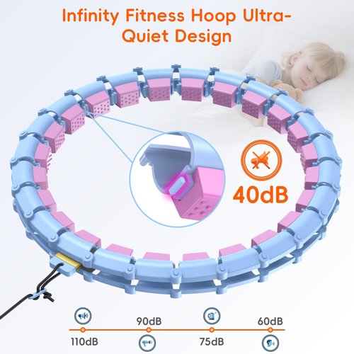 HCOIW Plus Size Silent Weighted Hula Infinity Fitness Detachable Hoops 65-Inch 32 Knot, Smart Noiseless Infinity Hula for Women, Waist and Abdominal Home Weight Loss Exercise Fit Hoop,Blue and Purple