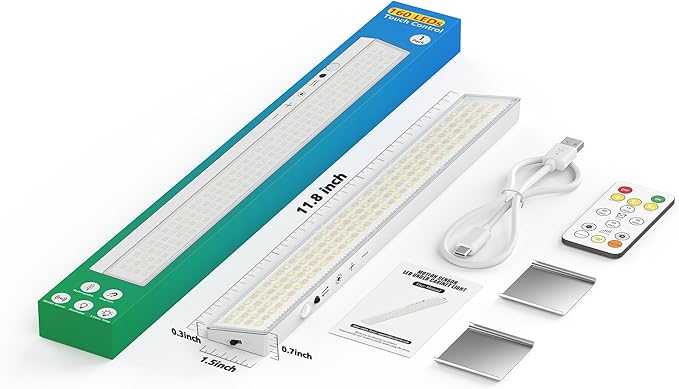 1Pack Touch Control Under Cabinet Lighting, 160LED Super Bright, 4000mAh Long-Lasting, Magnetic Rechargeable Motion Sensor Under Counter Lights for Kitchen, Closet, Remote, Dimmable, 3CCT丨White