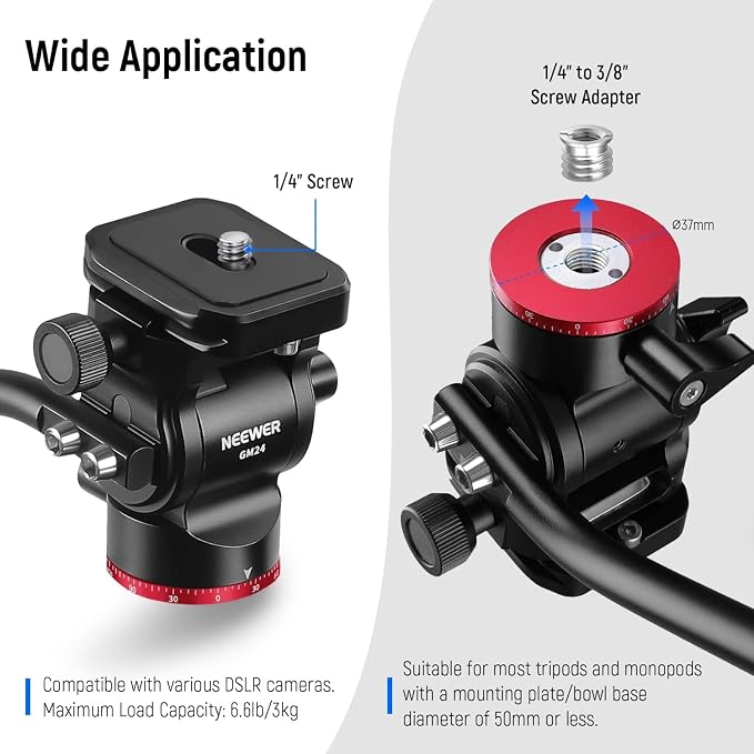 NEEWER Tripod Fluid Head Pan Tilt Head