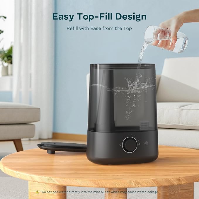 BREEZOME 5L Humidifiers for Bedroom, Ultrasonic Cool Mist Top Fill Humidifier & Essential Oil Diffuser, 360°Nozzle, Auto Shut-off, 50H Runtime, Quiet Humidifiers for Large Room, Baby Nursery, Plants