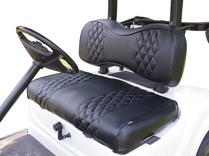 Huskey 4PCS Golf Cart Front/Rear Seat Covers for EZGO Freedom TXT 2014+, Valor Custom Two-Tone Black Diamond Stitching with Black Piping, Marine Grade Vinyl Material, Staple on Design