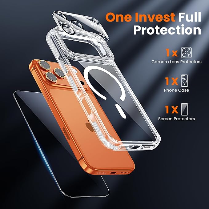 toushion 3 in 1 for iPhone 17 Pro Case Clear Bumper, Fits MagSafe, Shockproof