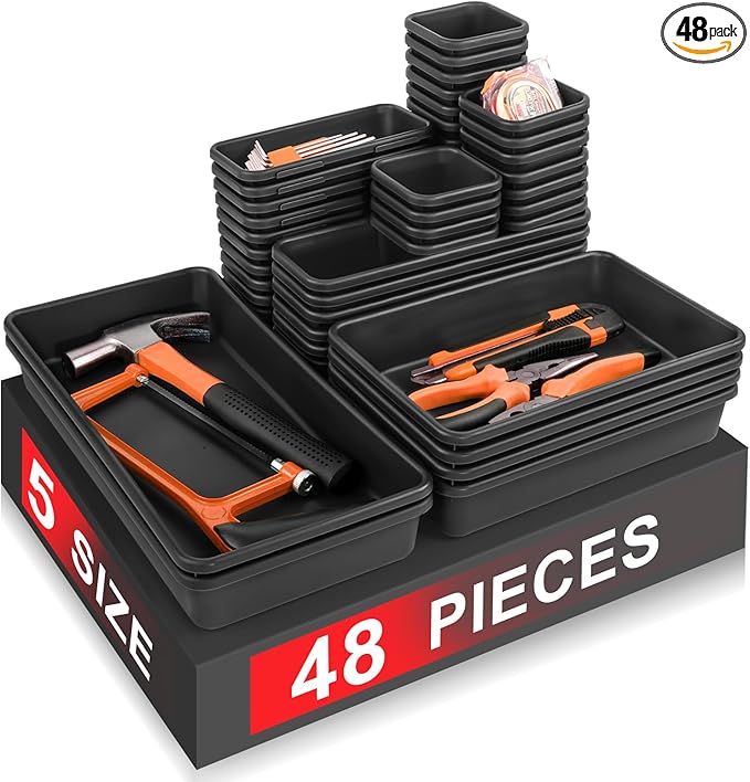 Takytao【48Pcs】【5 Size】Tool Box Organizer, Drawer Tool Organizer Tray Divider Set, Garage Tool and Accessories Storage, Toolbox Organization Storage for Rolling Tool Chest