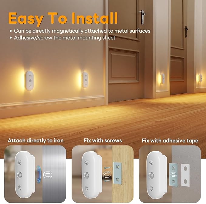 Rechargeable Night Light for Stair: Motion Sensor with 1800mAh Battery for 90-Nights Navigation - 3000K+RGB for Hallway Stair Safety 6-Pack