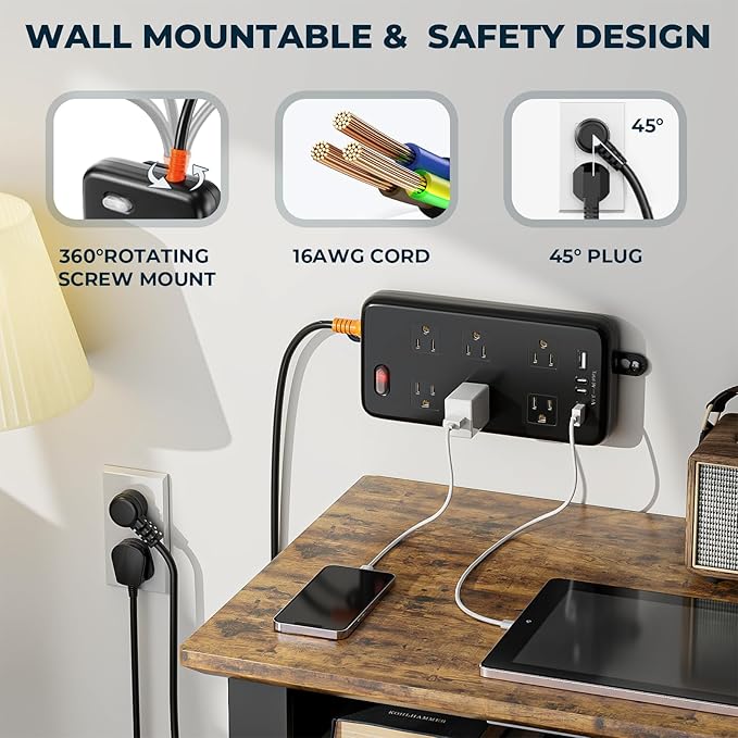 Outdoor Power Strip Weatherproof, IPX6 Waterproof Surge Protector with 6 Wide Outlets and 2USB A&2USB C, 1625W/13A, 6FT Extension Cord, Wall Mountable for Indoor Outdoor, UL FCC Listed