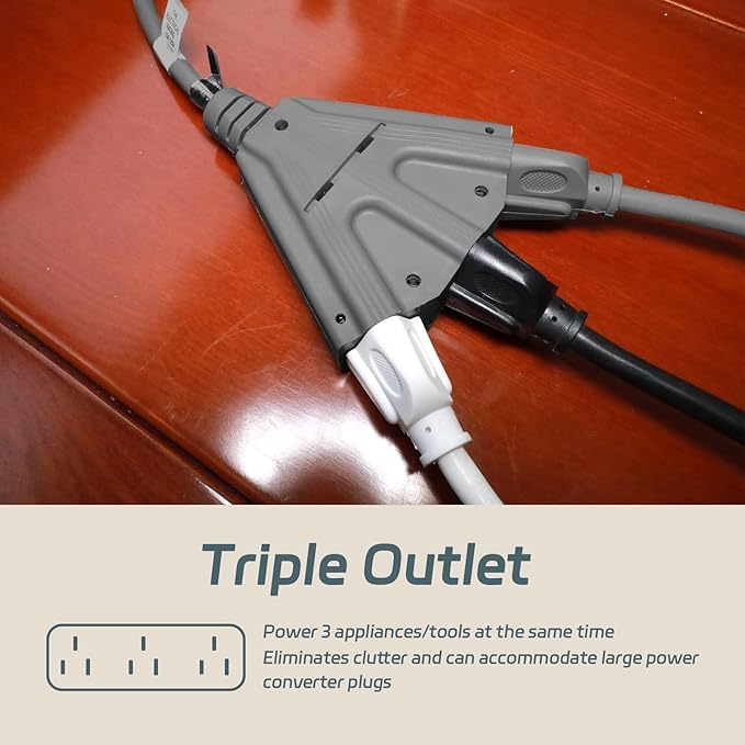 EP 2 Pack 15 Ft Outdoor Extension Cord with 3 Electrical Power Outlets - 16/3 SJTW Grey Cable with 3 Prong Grounded Plug for Safety Great for Christmas Lights, Garden and Major Appliances