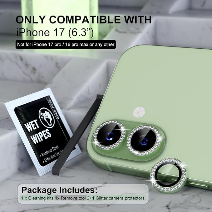 Choiche Compatible for iPhone 17 Camera Lens Protector Bling, 9H Tempered Glass