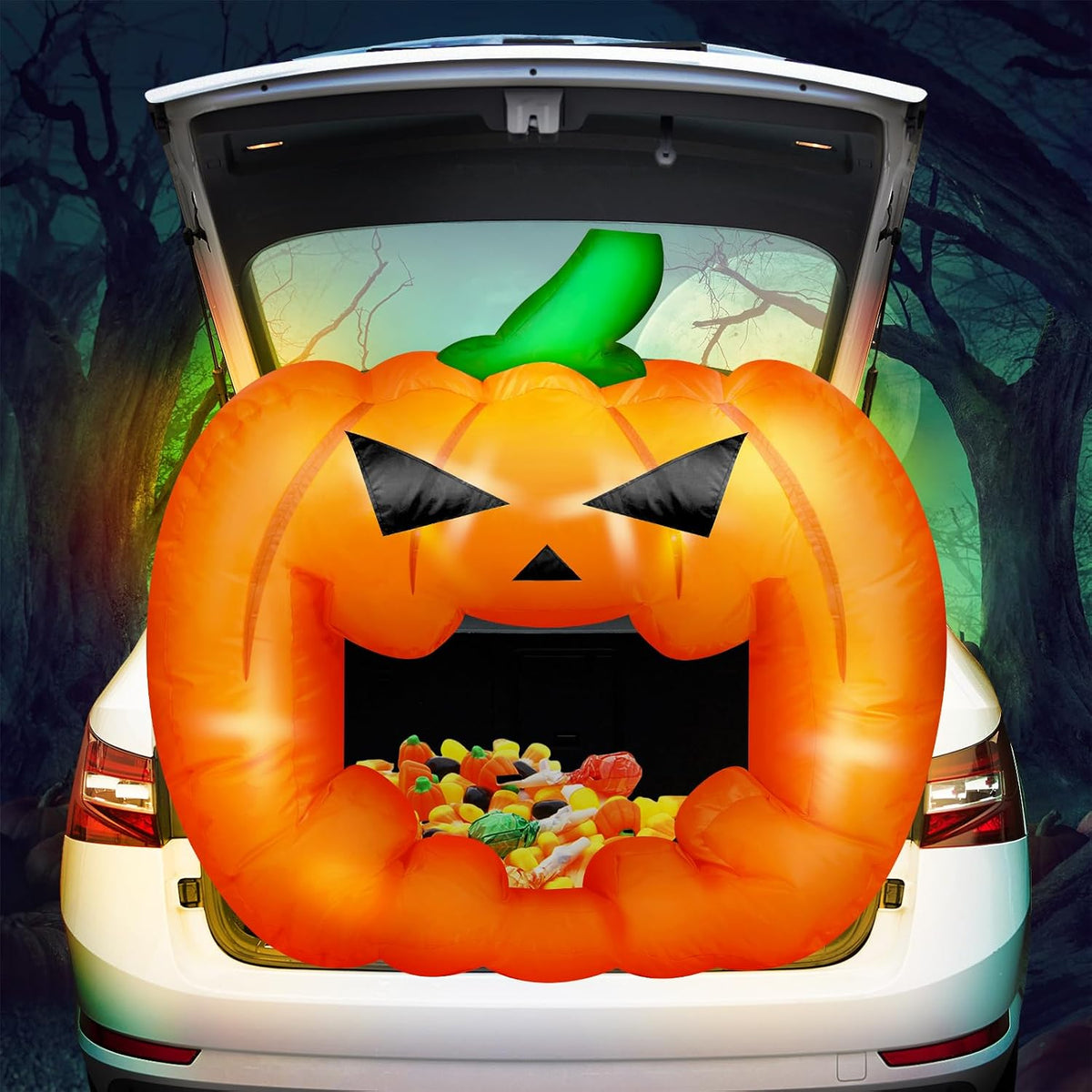 Colingmill 4.3ft Halloween Trunk or Treat Car Decoration Inflatable with Built-in LED Blow up Halloween Inflatable Witch Cat Pumpkin Outdoor Decor for SUV Yard Holiday Party Decor(Witch)