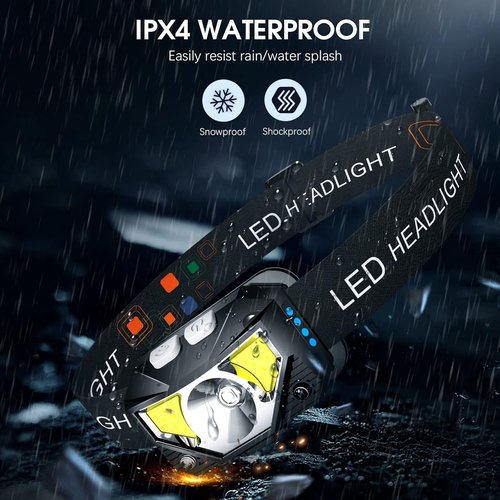 LHKNL Headlamp Flashlight - Ultra-Light Rechargeable LED with White & Red Light | 2-Pack Waterproof Motion Sensor for Camping, Hiking & Fishing