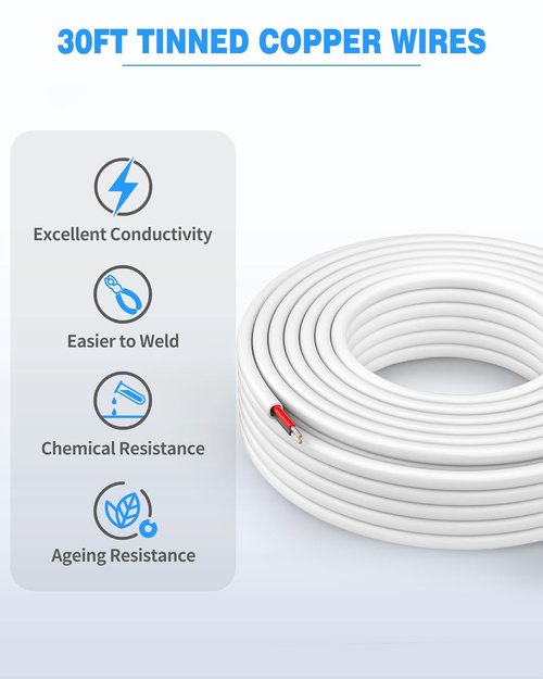 NAOVEO 18 Gauge Stranded PVC Electrical Wire - Flexible Tinned Copper Cable for LED, Marine, Appliances | 30FT