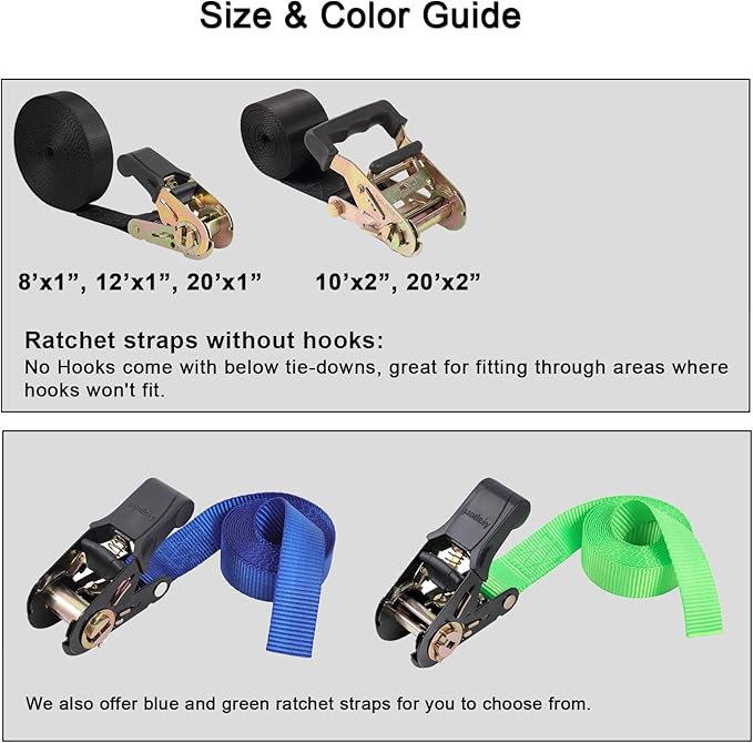 Endless Ratchet Tie Down Straps Heavy Duty Cargo Tie Downs, Sturdy Nylon Black Strap Down Ratcheting Securing Straps, Track Spring Fittings, Tie-Down Motorcycles, Trailer Loads, Kayak