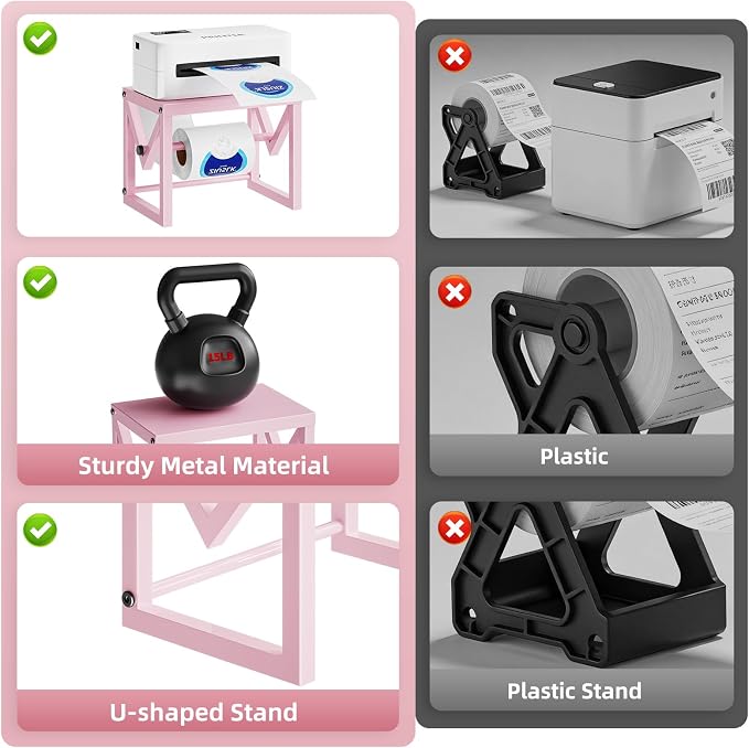 Marbrasse Label Holder for Rolls and Fanfold Labels, Metal Label Printer Holder