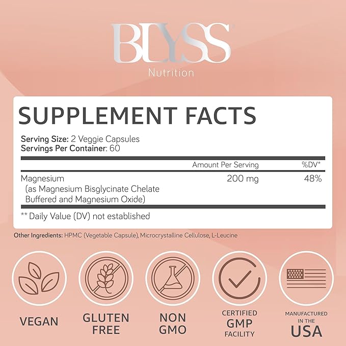 Magnesium Bisglycinate Capsules for Women - 200mg Chelated Glycinate Magnesium Supplement for Maximum Absorption - Natural Supplements for Sleep, Mood Support & Muscle Cramps - 120 ct