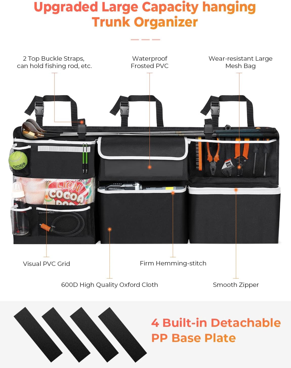 Oasser Car Storage Organizer New Version, Hanging Trunk Organizer with 10 Different Functional Storage Bags for SUV Truck MPV VAN