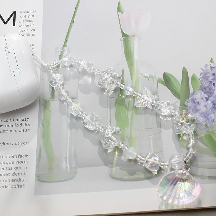 CMVFYL Beaded Camera Wrist Strap, Cute Phone Charms Strap, Pearl Bracelet Wrist