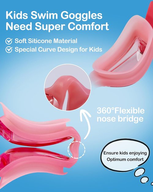 Aegend Swim Goggles for Kids | Anti-Fog, Anti-UV Comfort Fit | Ages 3-14, Perfect for Swimming