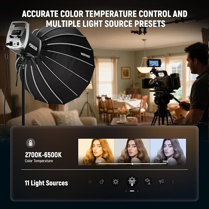 NEEWER 600W LED Studio Video Light 2.4G/APP Control 87100Lux/1m, 2700K-6500K Bi