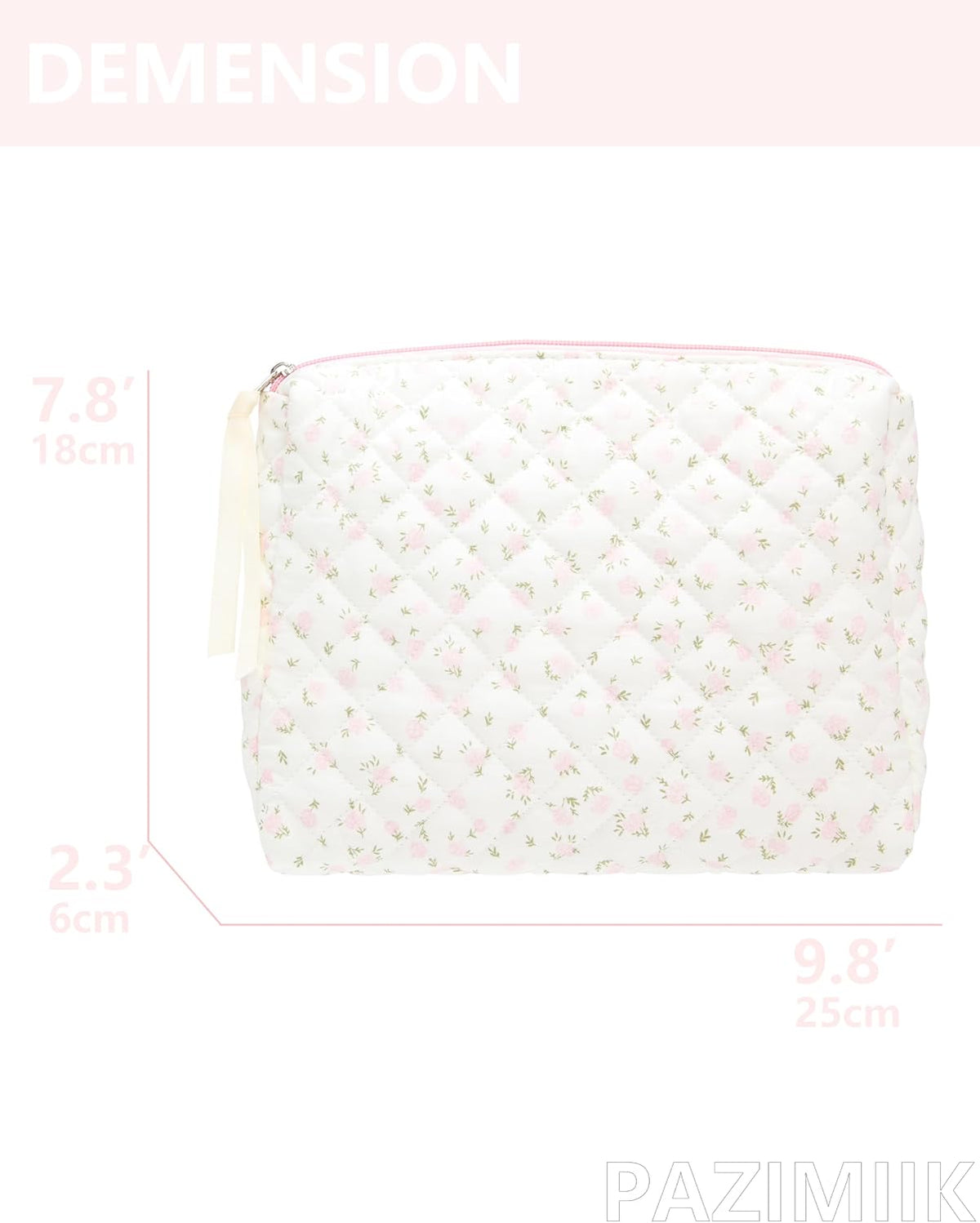 Quilted Makeup Pouch for Women, Travel Cosmetic&Toiletry Bag,Flower Pink