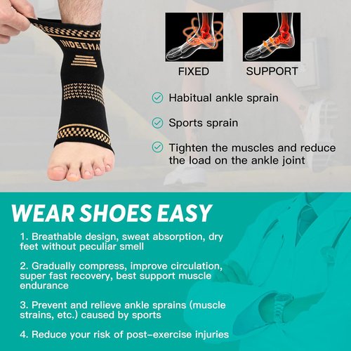 INDEEMAX Copper Ankle Brace - Compression Sleeve for Sprains & Foot Pain Relief | Size L