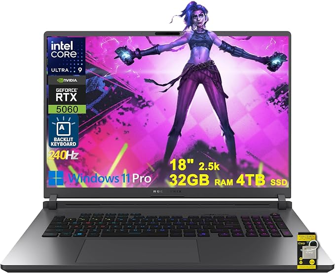 ASUS ROG Strix G18 G815 Gaming AI Laptop 18" 2.5k 240Hz 3ms 100% DCI-P3 Intel 24-core Ultra 9 275HX 32GB DDR5 4TB SSD GeForce RTX 5060 (Up to 572 NPU Tops) RGB Backlit Thunderbolt Win11Pro ICP Hub