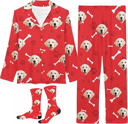 D-Story Personalized Pajamas with 1-8 Faces for Women Men, Custom Christmas Pjs, Pajamas Gifts For Family,Cat Mom,Dog Mom