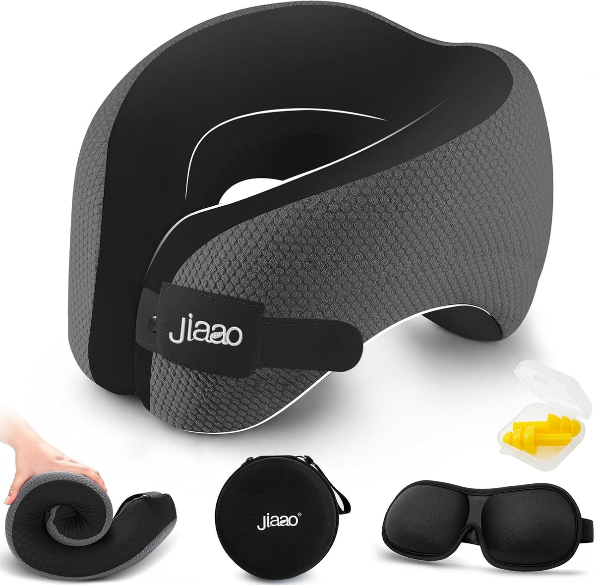 Ergonomic Travel Pillow,100% Memory Foam Travel Neck Pillow for Airplanes | 360 Neck & Chin Support Airplane Pillow For Long Flights,Airplane Travel Essentials With 3d Eye Mask, Earplugs,Carry Case
