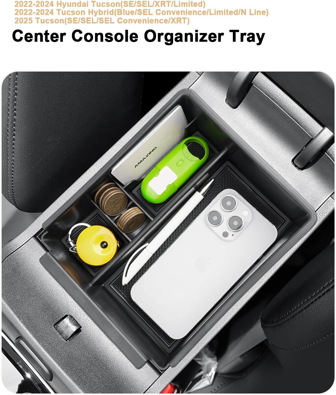 ECOZEN Center Console Organizer For 2022-2026 Hyundai Tucson Accessories - Armrest Box Organizer Tray Only Fit 2022-2026 Tucson With Automatic Transmission - NOT Fit 2025-2026 Tucson Limited/Hybrid