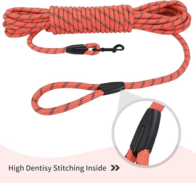 Long Dog Leash for Training 20Ft-Reflective Nylon Rope with Swivel Hook-Recall Agility Lead for Large Small Medium Dogs Outside Walking Hiking-Orange