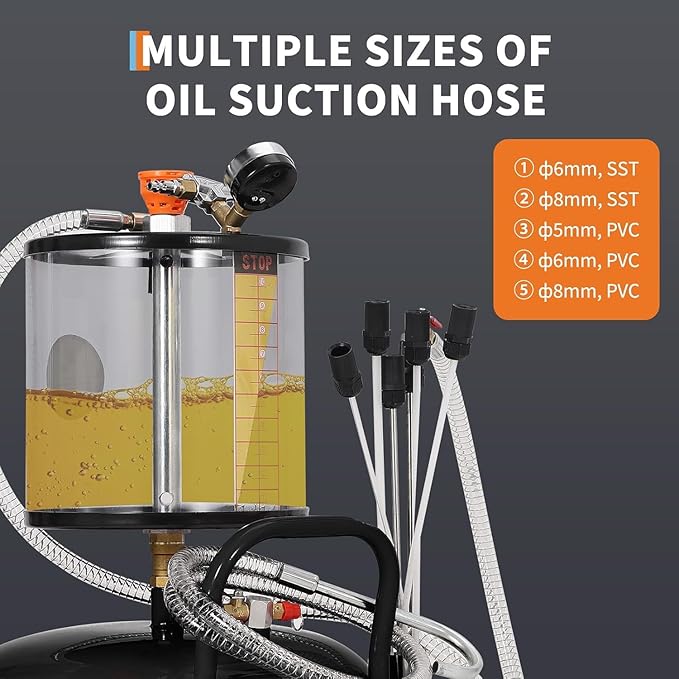 20 Gallon Waste Oil Drain Tank, Oil Drain Extractor, Pneumatic Drainer for Automotive Fluids, Portable Waste Oil Container with Air Operation (20 Gallon - Measuring Cup - Black)