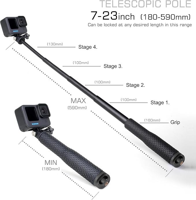 GEPULY Short Selfie Stick for GoPro/DJI/Insta360/AKASO Action Cameras
