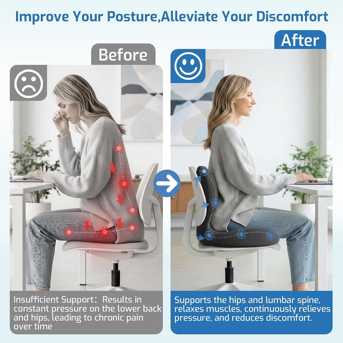 Seat Cushion with Lumbar Support Pillow,Ergonomic Chiar Cushion