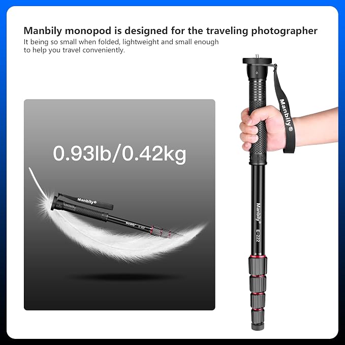 Manbily 65-Inch Camera Monopod, 5 Sections Aluminum Travel Monopod