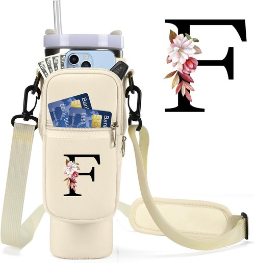 GOEWY Water Bottle Carrier Bag - Adjustable Neoprene Pouch for Stanley 40 oz Tumbler with Phone Pocket