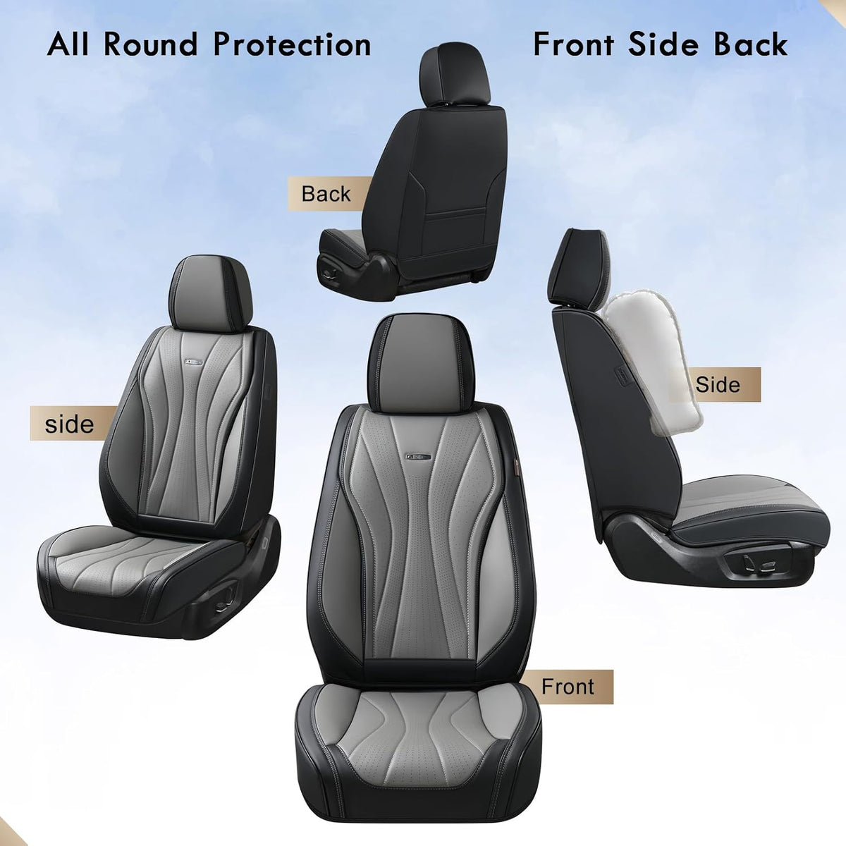 Coverado Seat Covers Full Set, Leather Car Seat Covers, Waterproof Seat Covers for Cars, Front and Back Seat Covers, Car Seat Protectors Car Seat Cushions Universal Fit for Most Cars, Black&Gray
