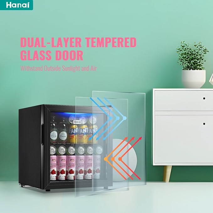 Mini Fridge Cooler 60 Can Beverage Refrigerator Black Mini Beer Fridge Glass Door for Wine Soda Juice Small Drink Cooler Machine Clear Front Removable for Home Office Bar Freestanding