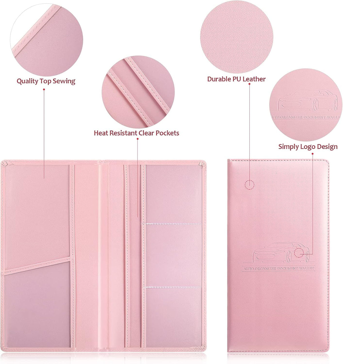 Frienda 2Pcs Car Registration Insurance Card Holder, Black, Pink