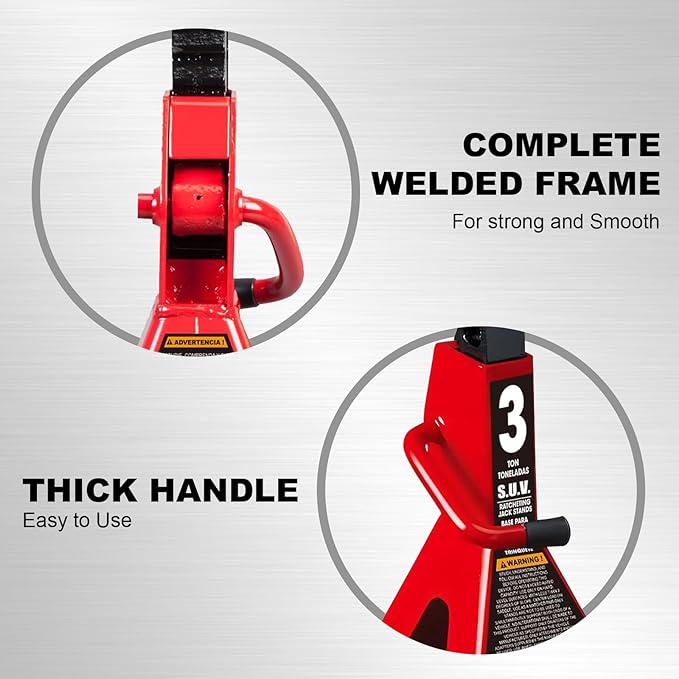 Big RED AT43006UR Steel Jack Stands: 3 Ton (6,000 LBs) Capacity, 2 Pack, RED