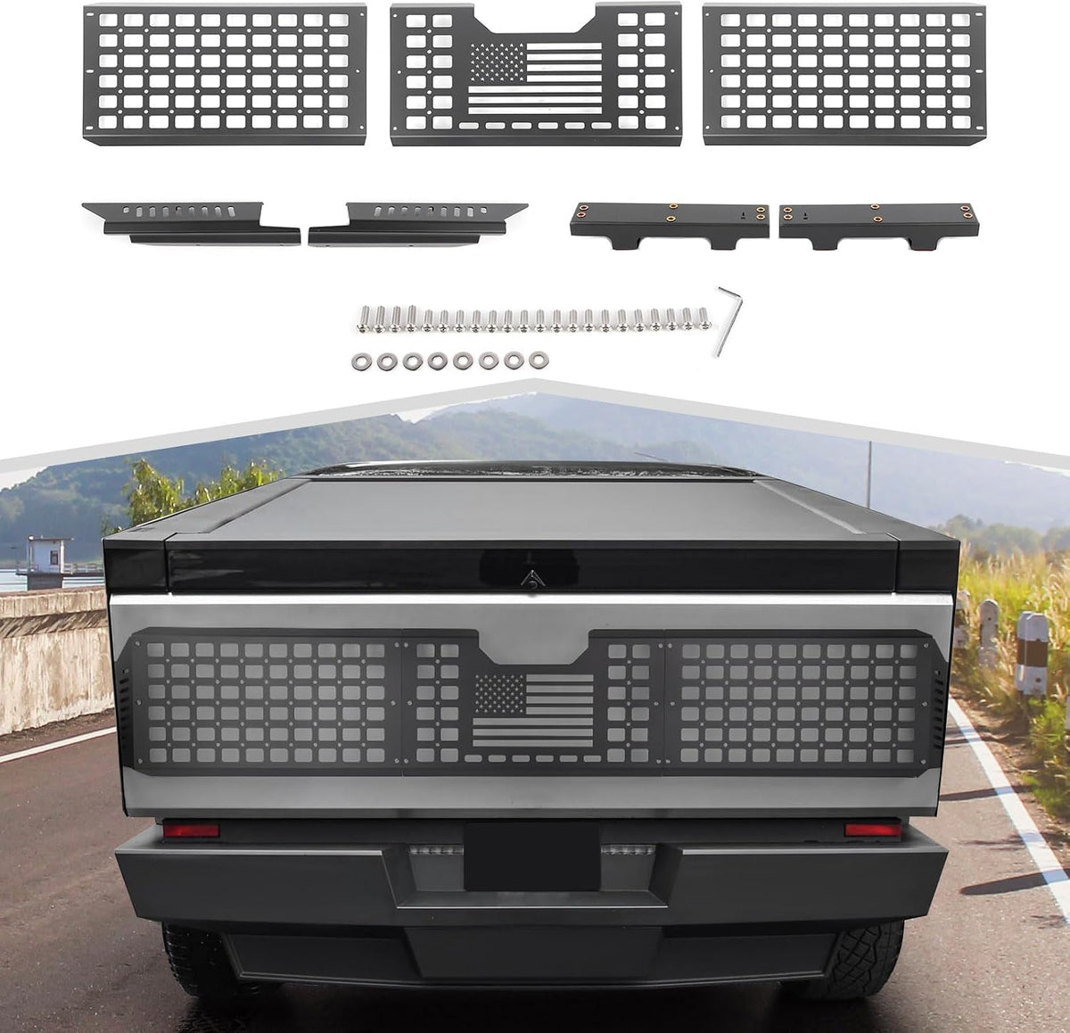 Tailgate Cargo Rack System Fit for Tesla Cybertruck 2023-2026 | Rear Bed Extension MOLLE Panel Storage Rack, Aluminum & Steel Heavy Duty Gear Mount Accessories