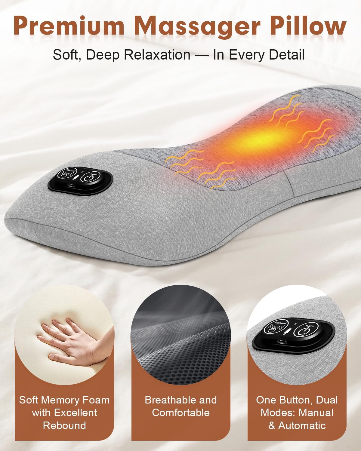 Triple Fusion Back Massager with Heat, Vibration & Air Traction for Sciatica Pain Relief, 3-in-1 Electric Back Massager Pillow, Lumbar Support Pillow for Office Chair and Home,Recliner Use