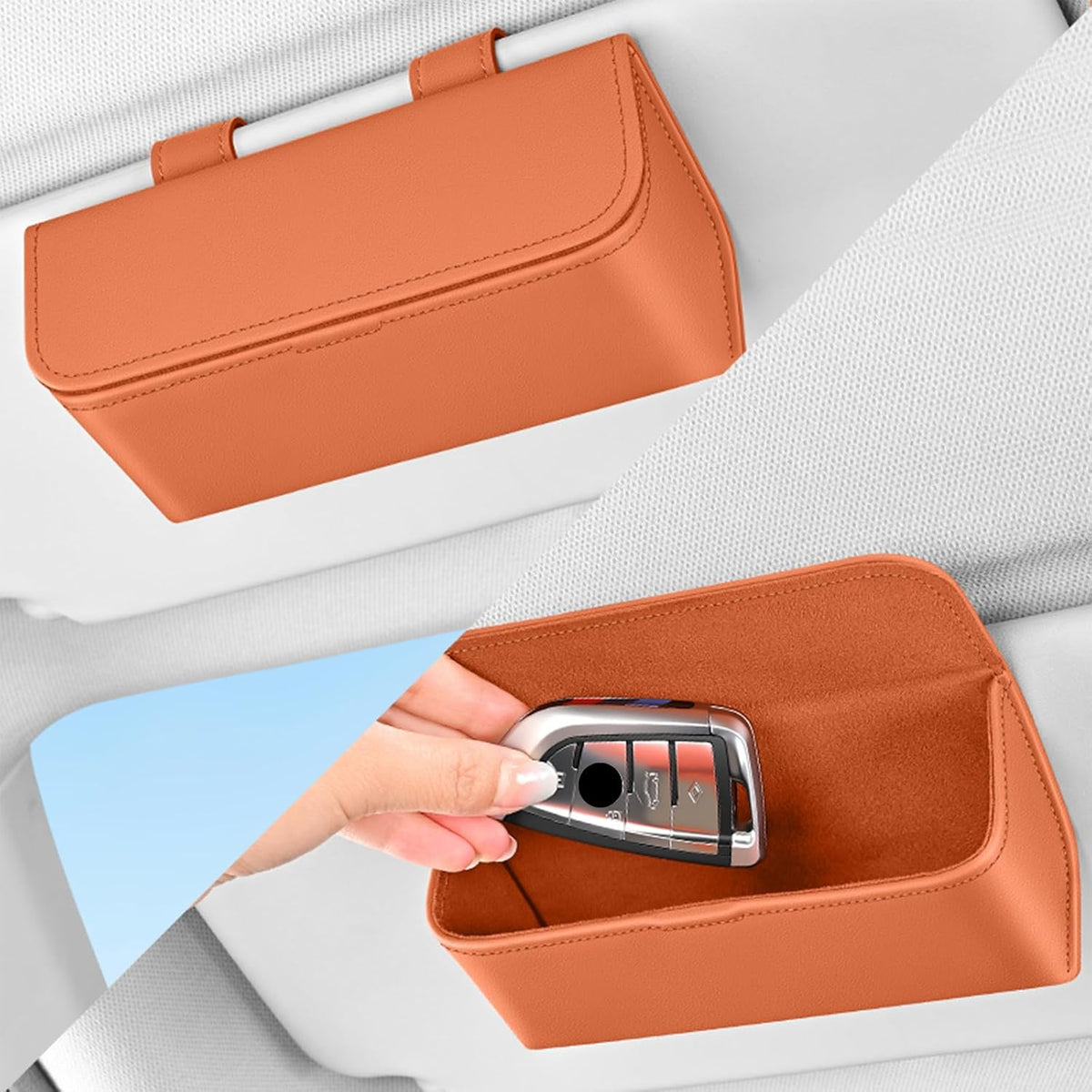 Universal Car Sunglasses Holder for Sun Visor, Premium Magnetic Leather Eyeglass Hanger Clip & Visor Organizer, Large Capacity Car Interior Accessories Fit for Women Men Black