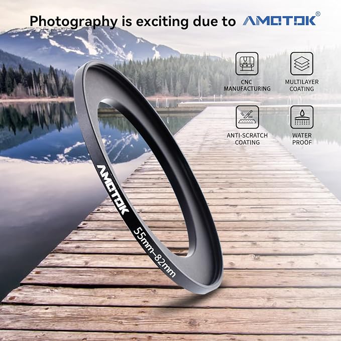 55mm Lens to 82mm Camera Lens Adapter, 55mm to 82mm Filter Step-up Ring Adapter