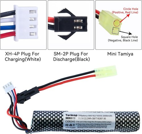Airsoft Gel Blaster Battery - 11.1V 2000mAh Rechargeable Water Bead Battery with Mini Tamiya Plug - 1 Pack
