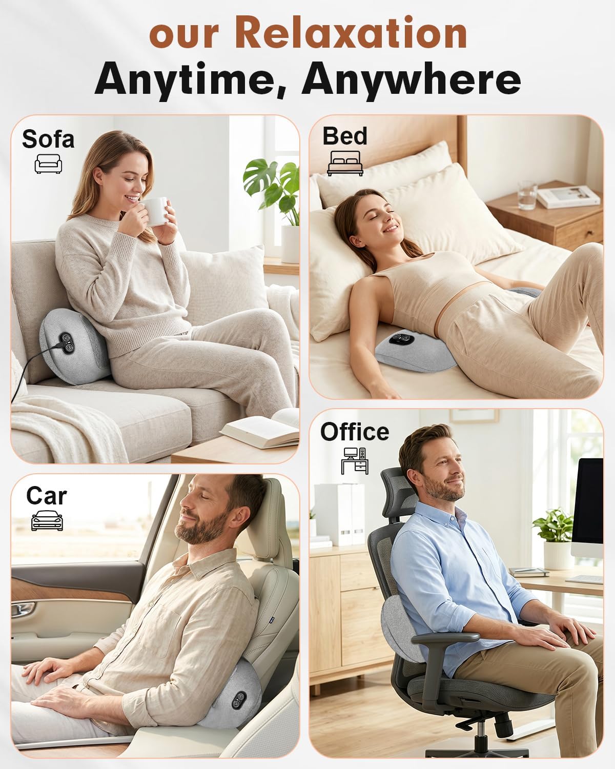 Triple Fusion Back Massager with Heat, Vibration & Air Traction for Sciatica Pain Relief, 3-in-1 Electric Back Massager Pillow, Lumbar Support Pillow for Office Chair and Home,Recliner Use
